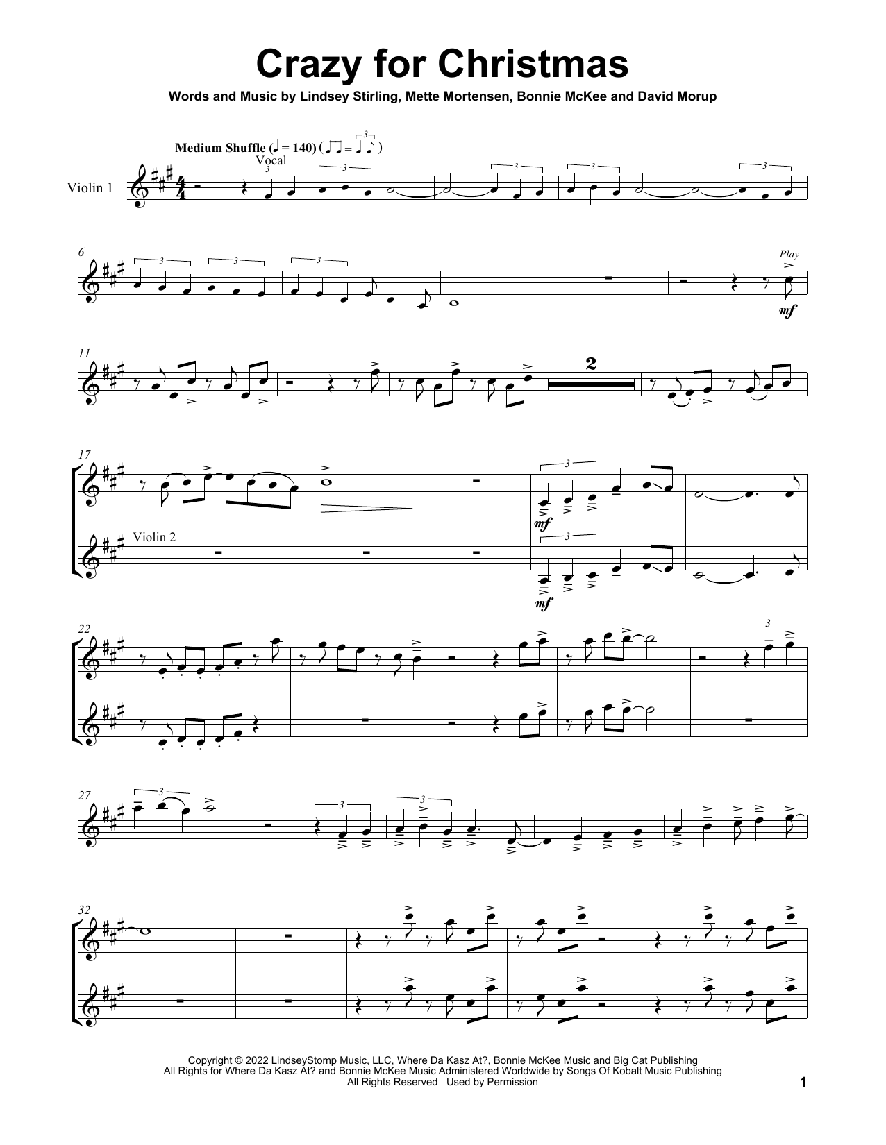 Lindsey Stirling Crazy For Christmas (feat. Bonnie McKee) sheet music notes and chords arranged for Violin Duet