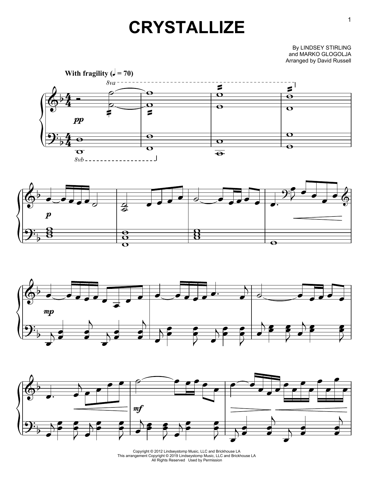 Lindsey Stirling Crystallize sheet music notes and chords arranged for Easy Piano