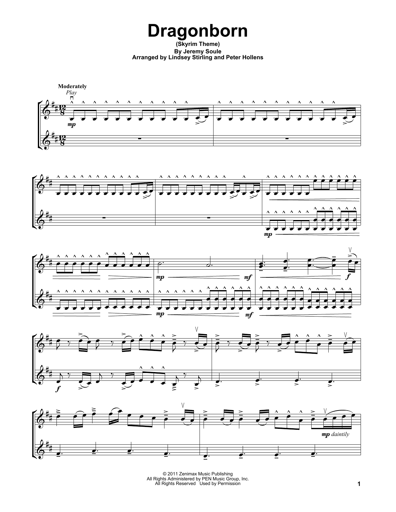 Lindsey Stirling Dragonborn (Skyrim Theme) sheet music notes and chords arranged for Violin Solo