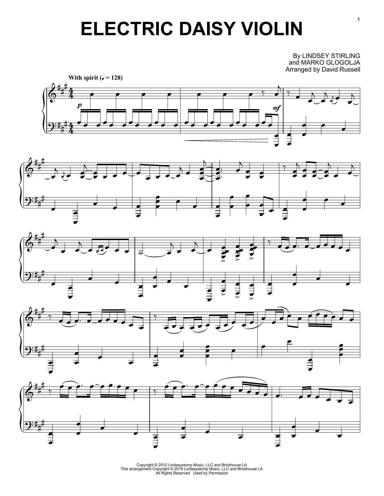 Lindsey Stirling Electric Daisy Violin sheet music notes and chords arranged for Piano Solo
