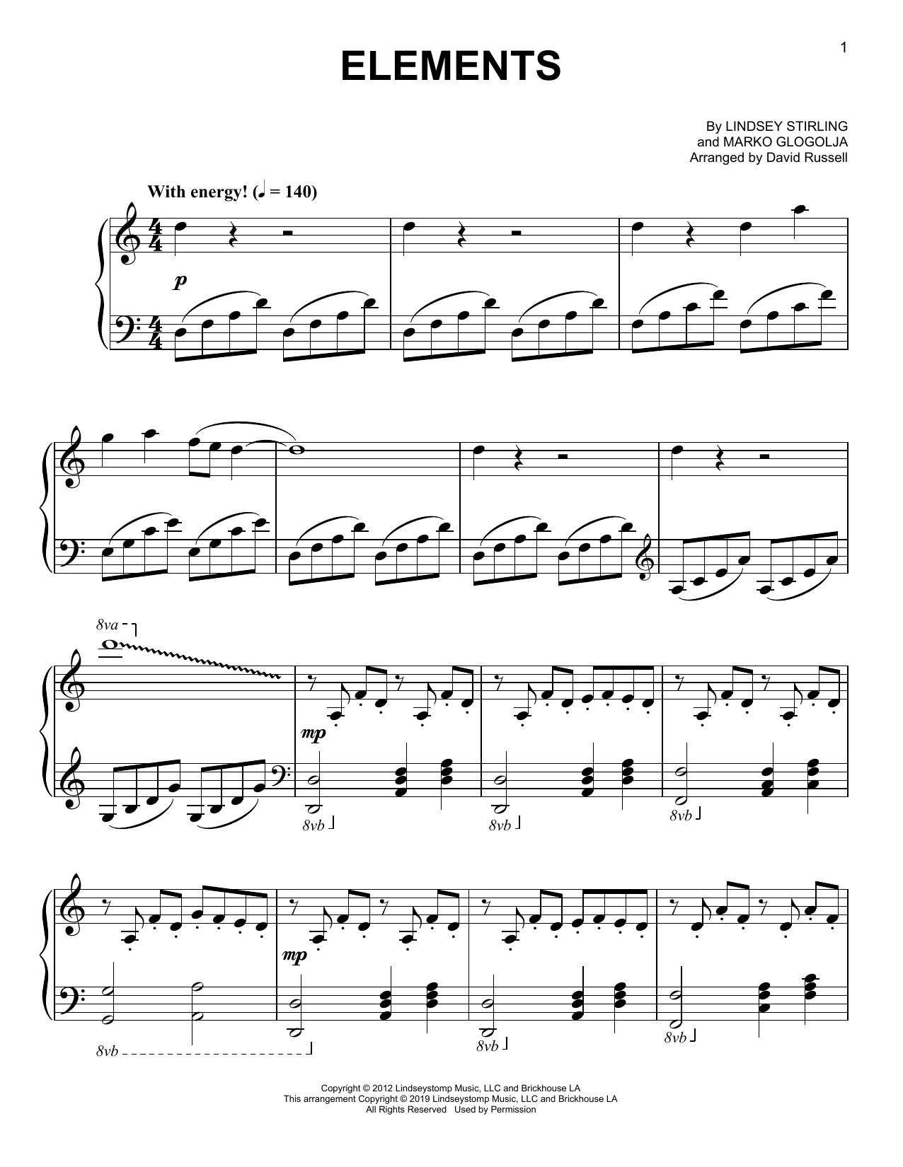 Lindsey Stirling Elements sheet music notes and chords arranged for Piano Solo