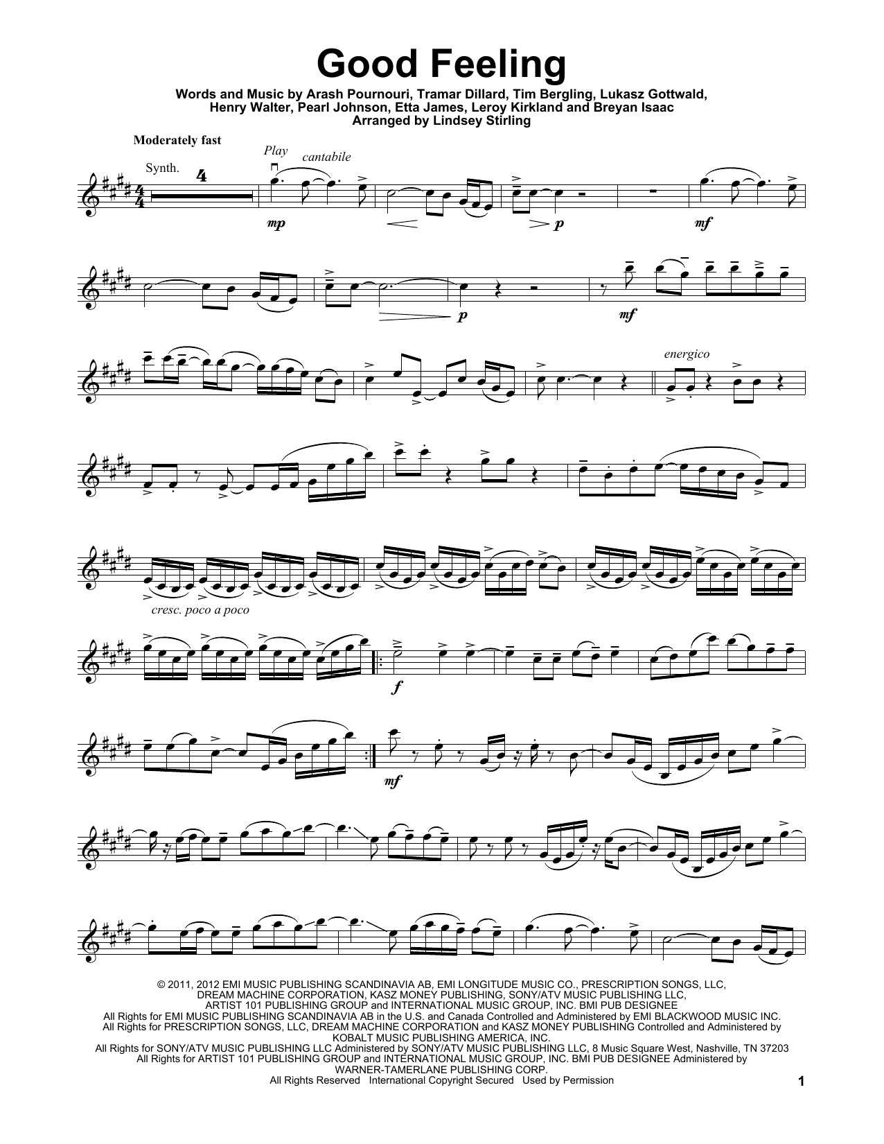 Lindsey Stirling Good Feeling sheet music notes and chords arranged for Violin Solo