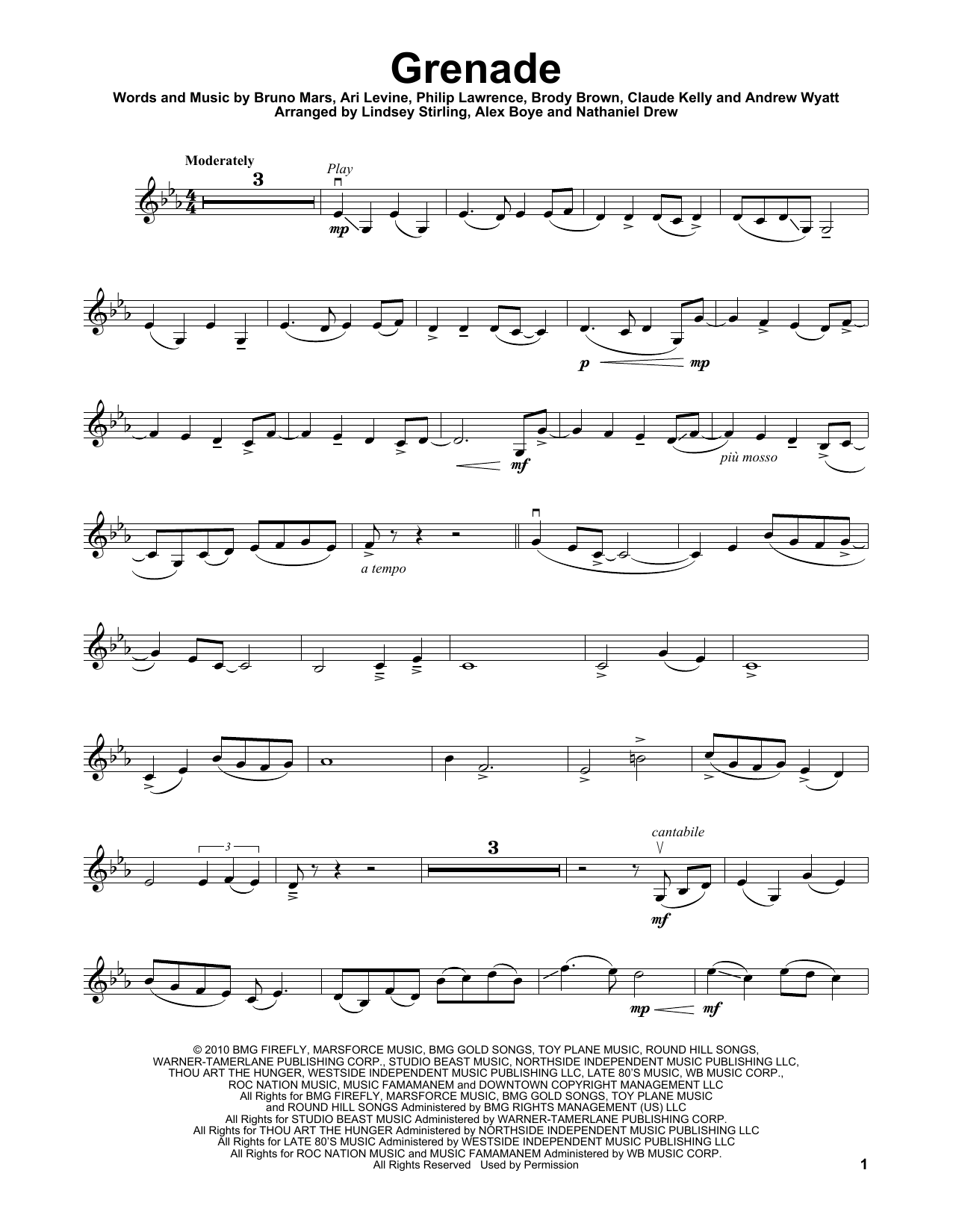 Lindsey Stirling Grenade sheet music notes and chords arranged for Violin Solo