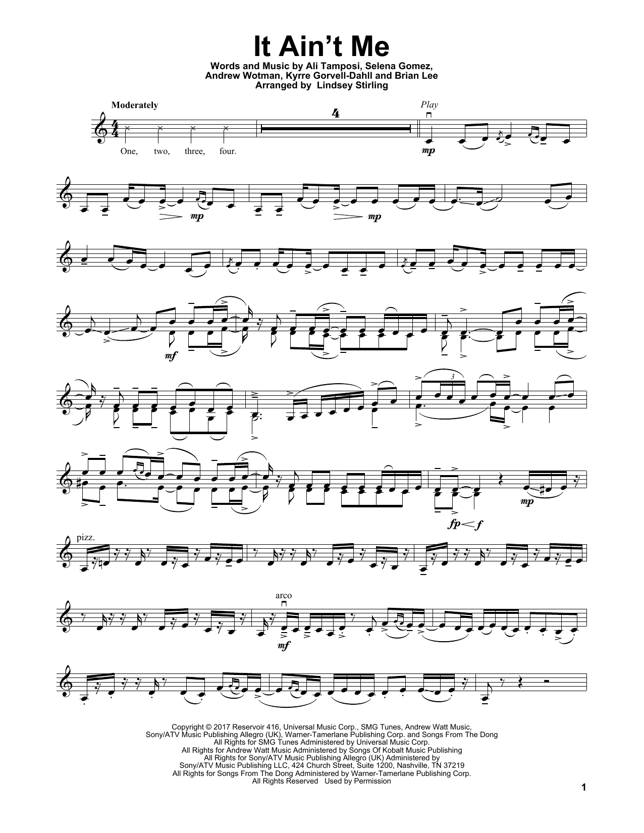 Lindsey Stirling It Ain't Me sheet music notes and chords arranged for Violin Solo