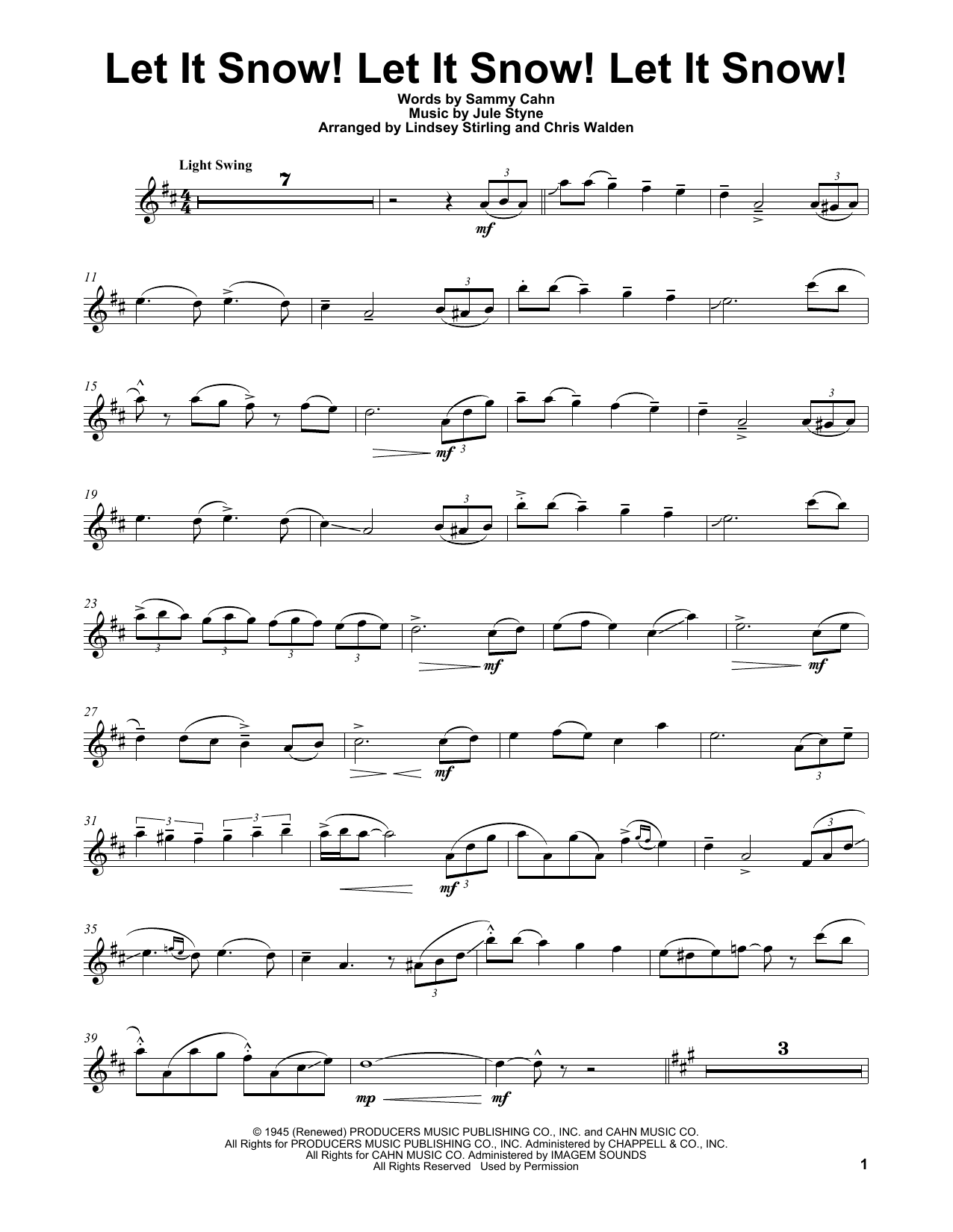 Lindsey Stirling Let It Snow! Let It Snow! Let It Snow! sheet music notes and chords arranged for Violin Solo
