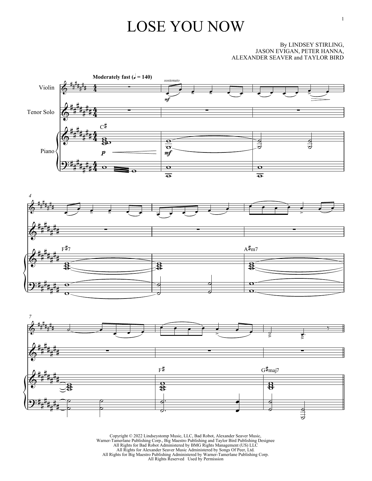 Lindsey Stirling Lose You Now (with Vocal Solo) sheet music notes and chords arranged for Violin and Piano