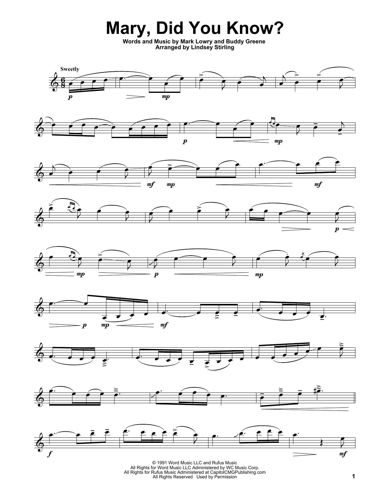 Lindsey Stirling Mary, Did You Know? sheet music notes and chords arranged for Violin Solo