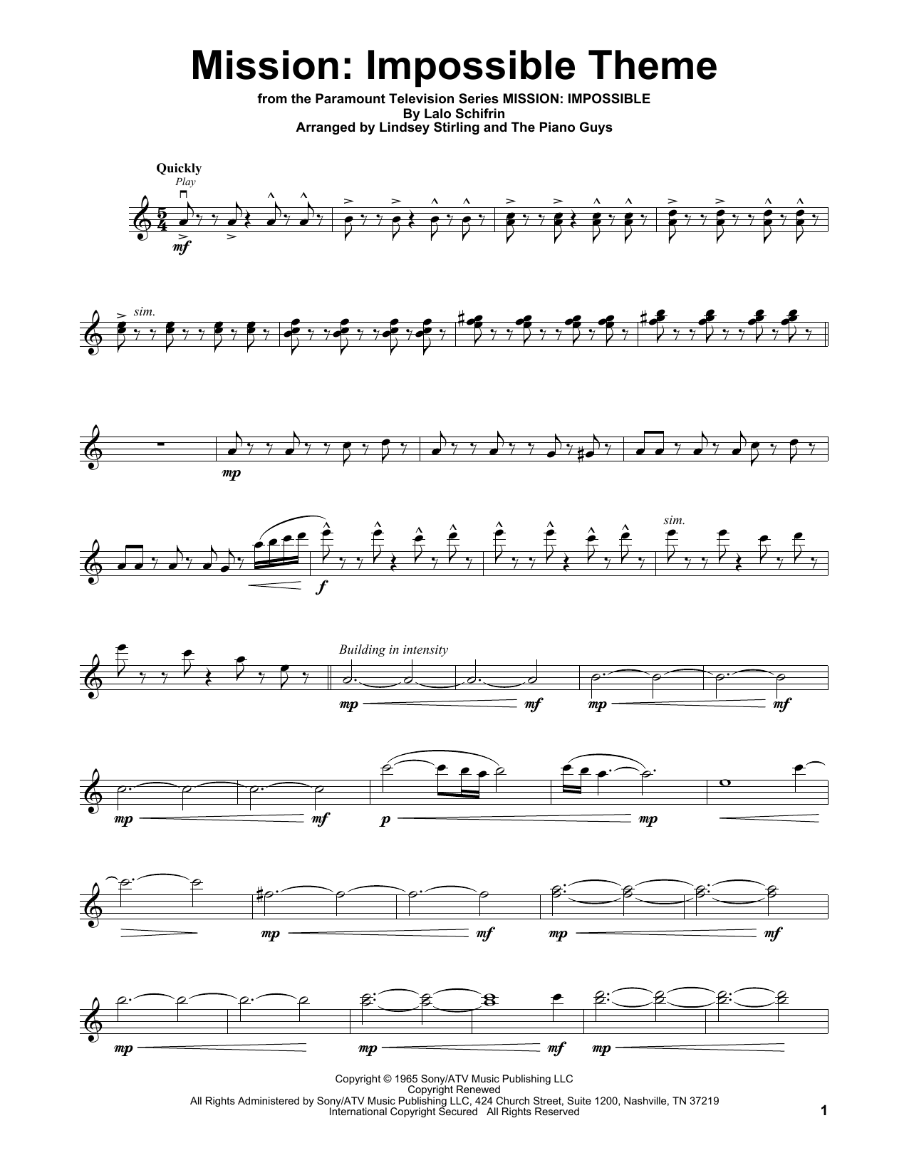Lindsey Stirling Mission: Impossible Theme sheet music notes and chords arranged for Violin Solo
