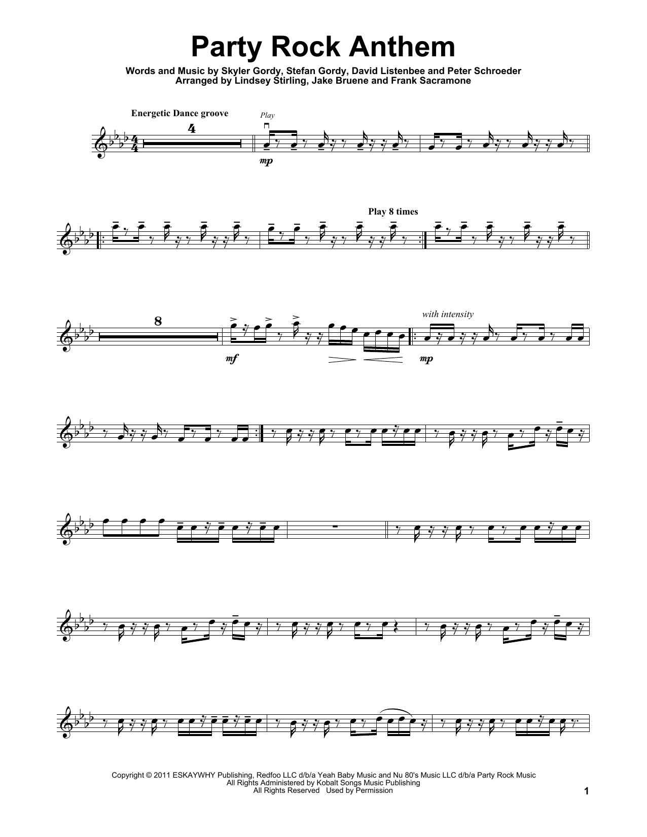 Lindsey Stirling Party Rock Anthem sheet music notes and chords arranged for Violin Solo