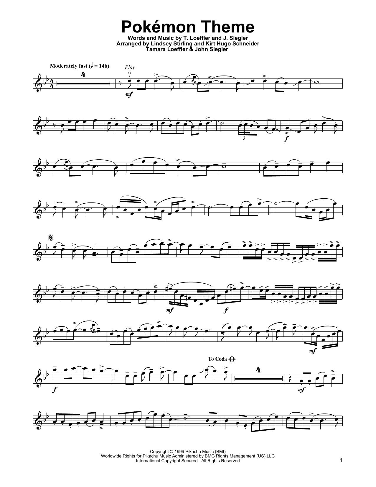 Lindsey Stirling Pokemon Theme sheet music notes and chords arranged for Violin Solo