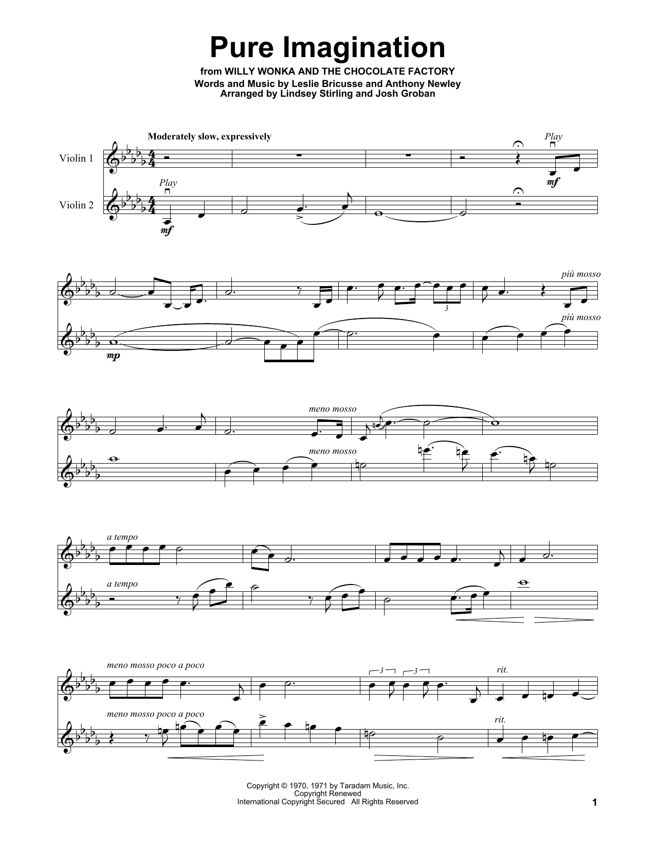 Lindsey Stirling Pure Imagination sheet music notes and chords arranged for Violin Solo