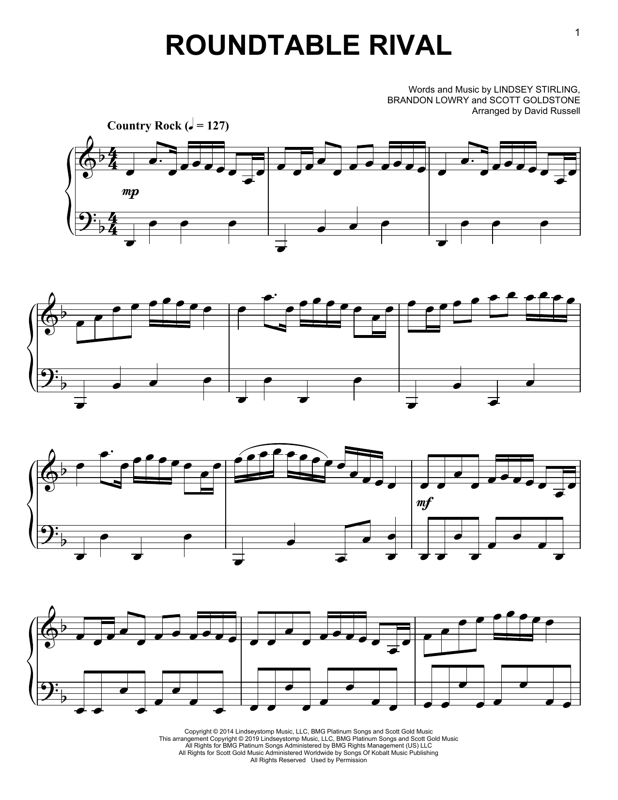 Lindsey Stirling Roundtable Rival sheet music notes and chords arranged for Piano Solo