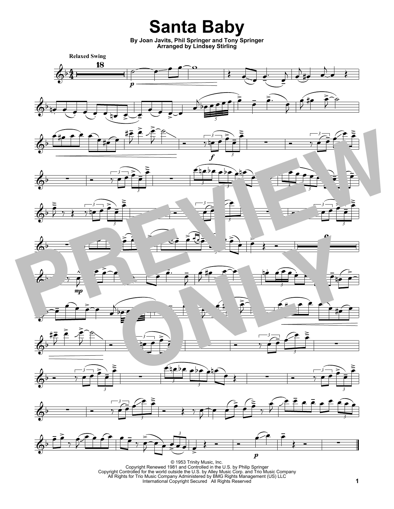 Lindsey Stirling Santa Baby sheet music notes and chords arranged for Violin Solo