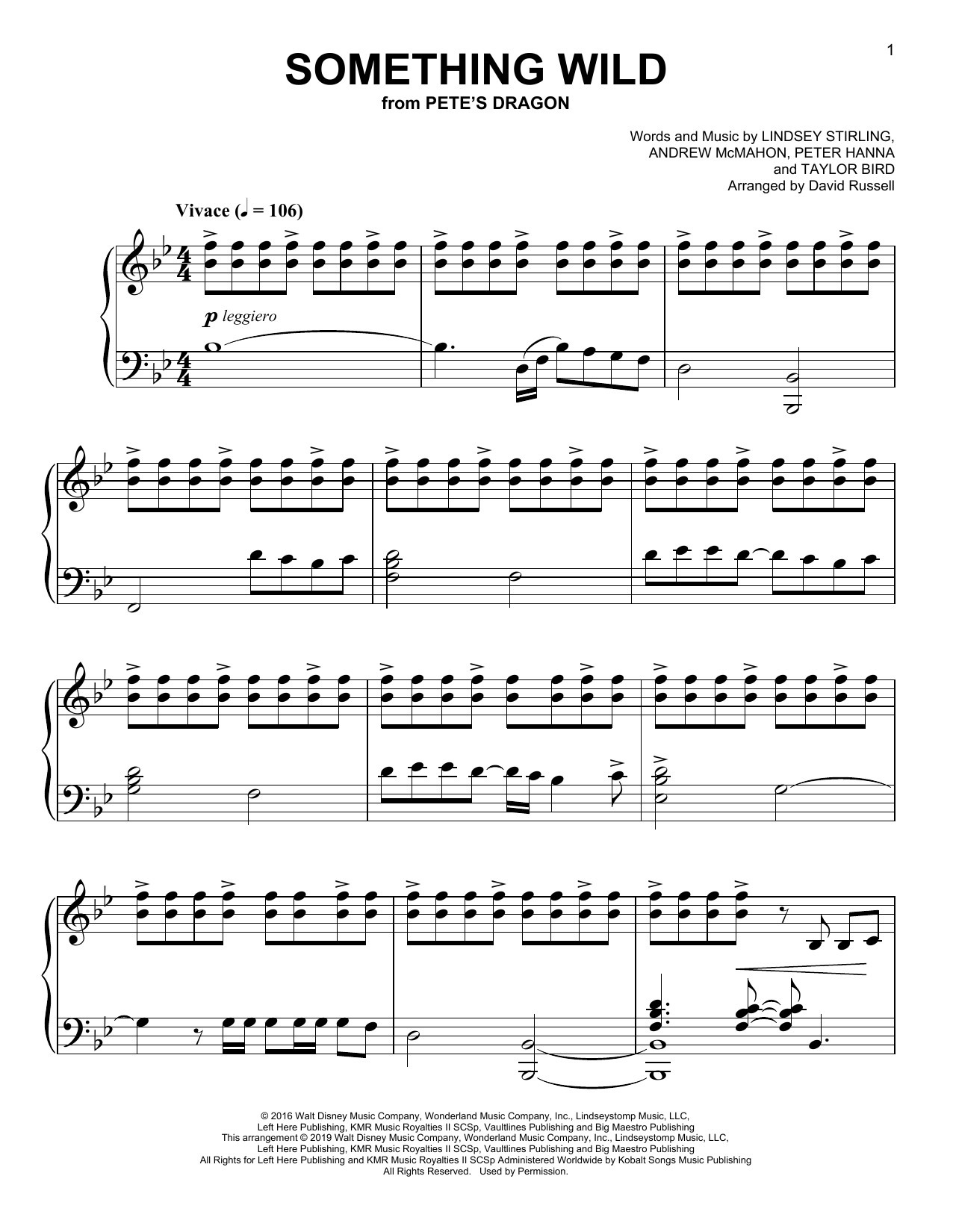 Lindsey Stirling Something Wild (arr. David Russell) sheet music notes and chords arranged for Easy Piano