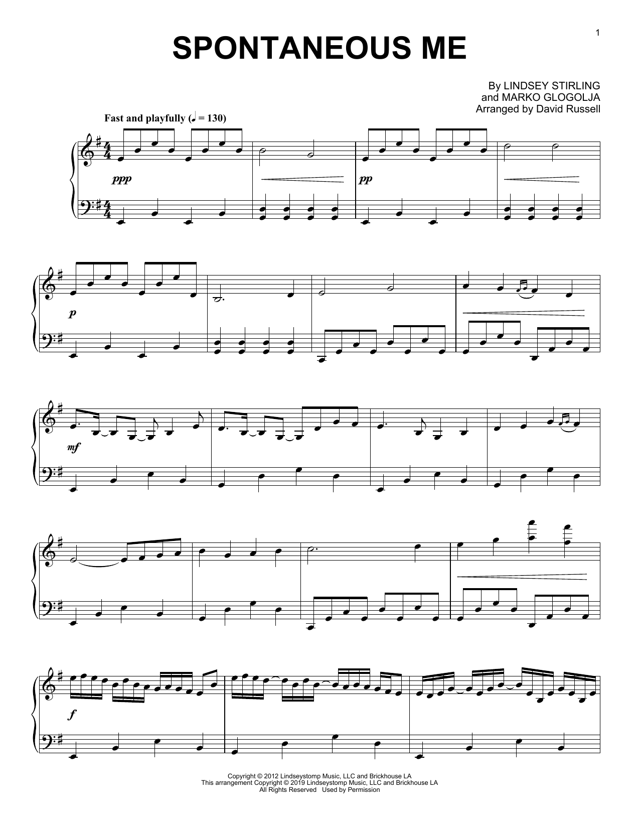 Lindsey Stirling Spontaneous Me sheet music notes and chords arranged for Easy Piano