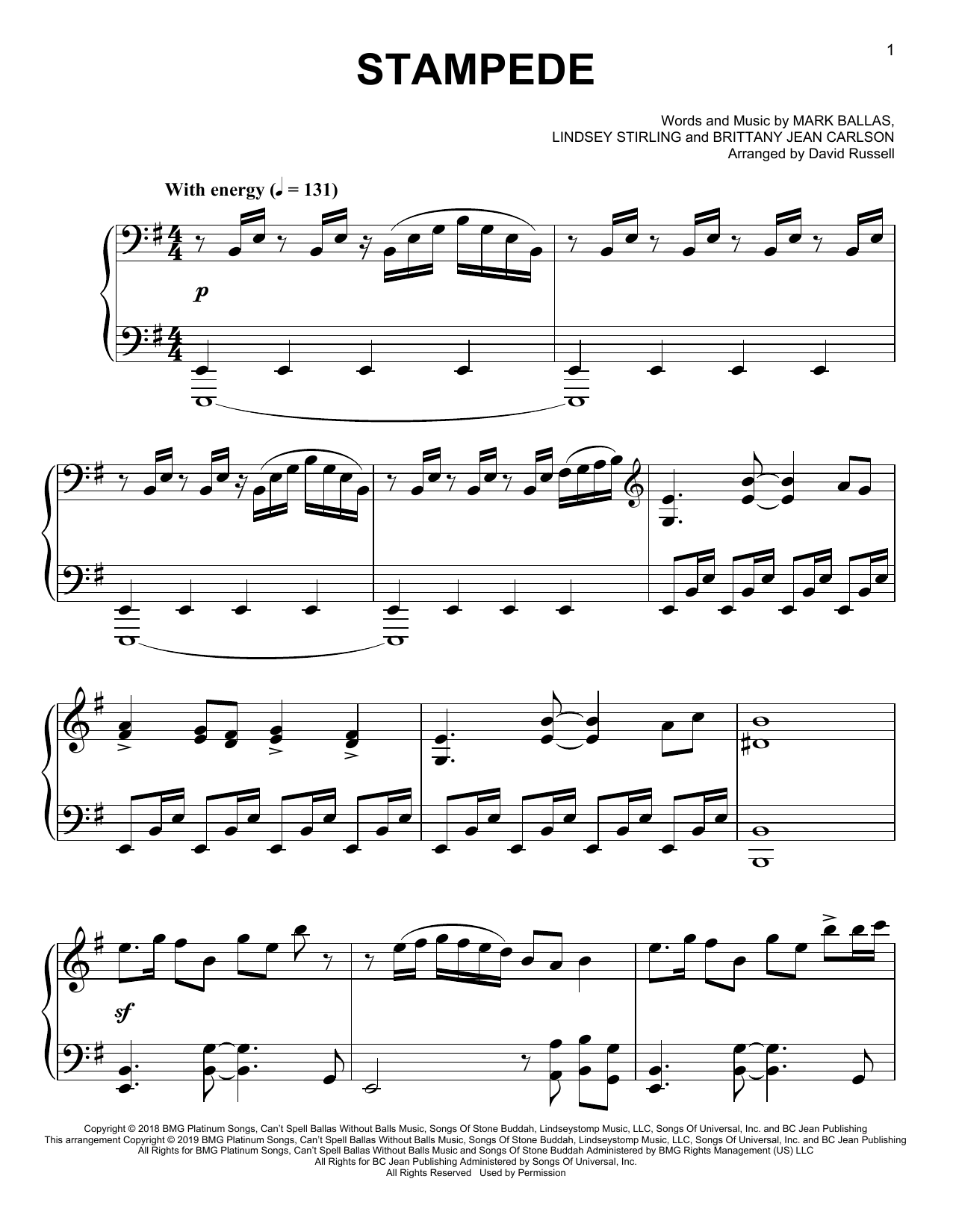 Lindsey Stirling Stampede sheet music notes and chords arranged for Violin Solo