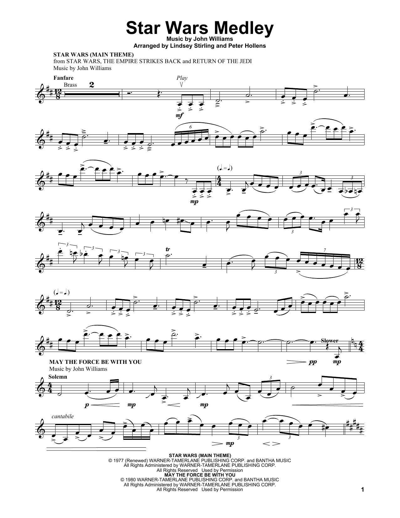Lindsey Stirling Star Wars Medley sheet music notes and chords arranged for Violin Solo
