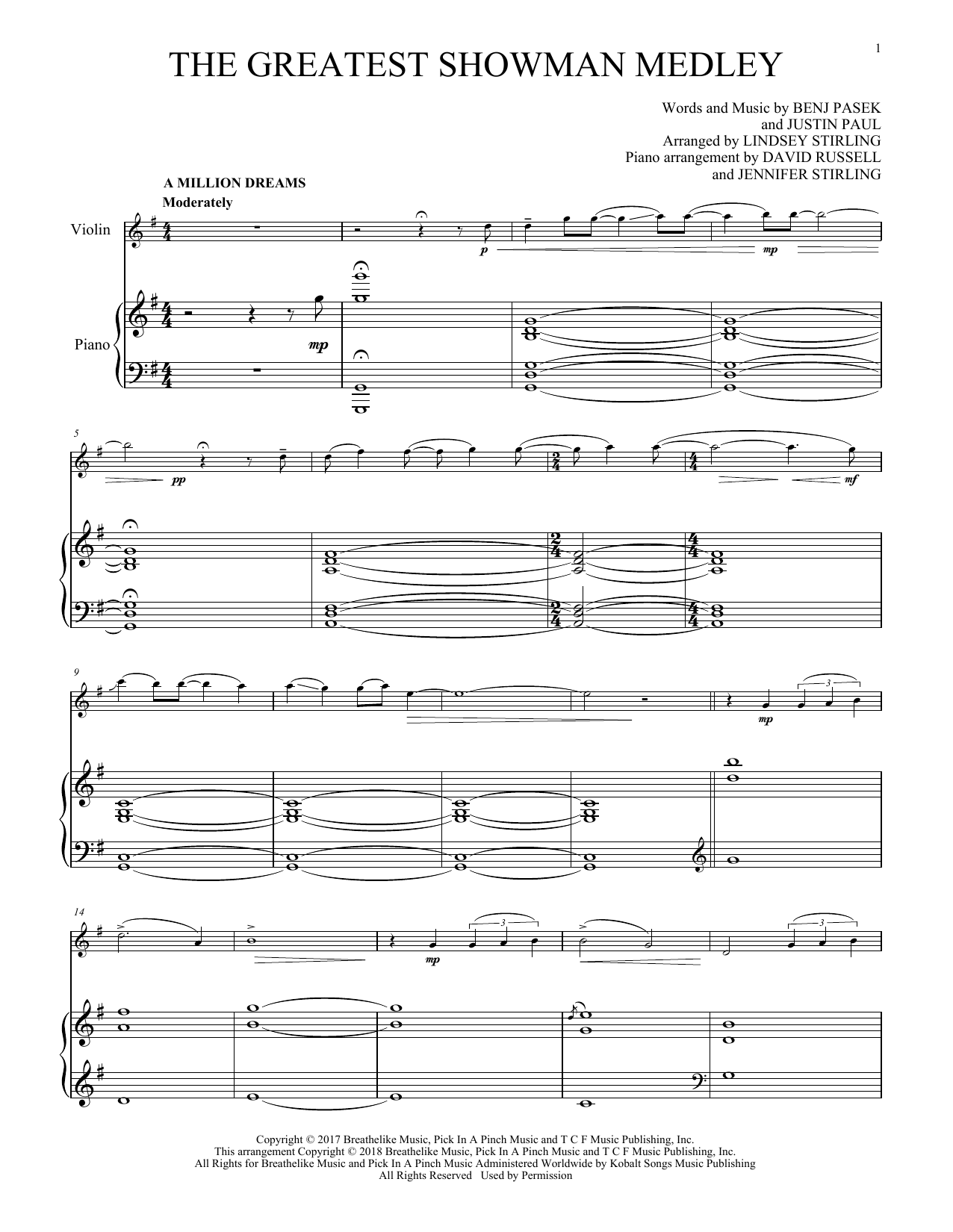 Lindsey Stirling The Greatest Showman Medley sheet music notes and chords arranged for Violin Solo