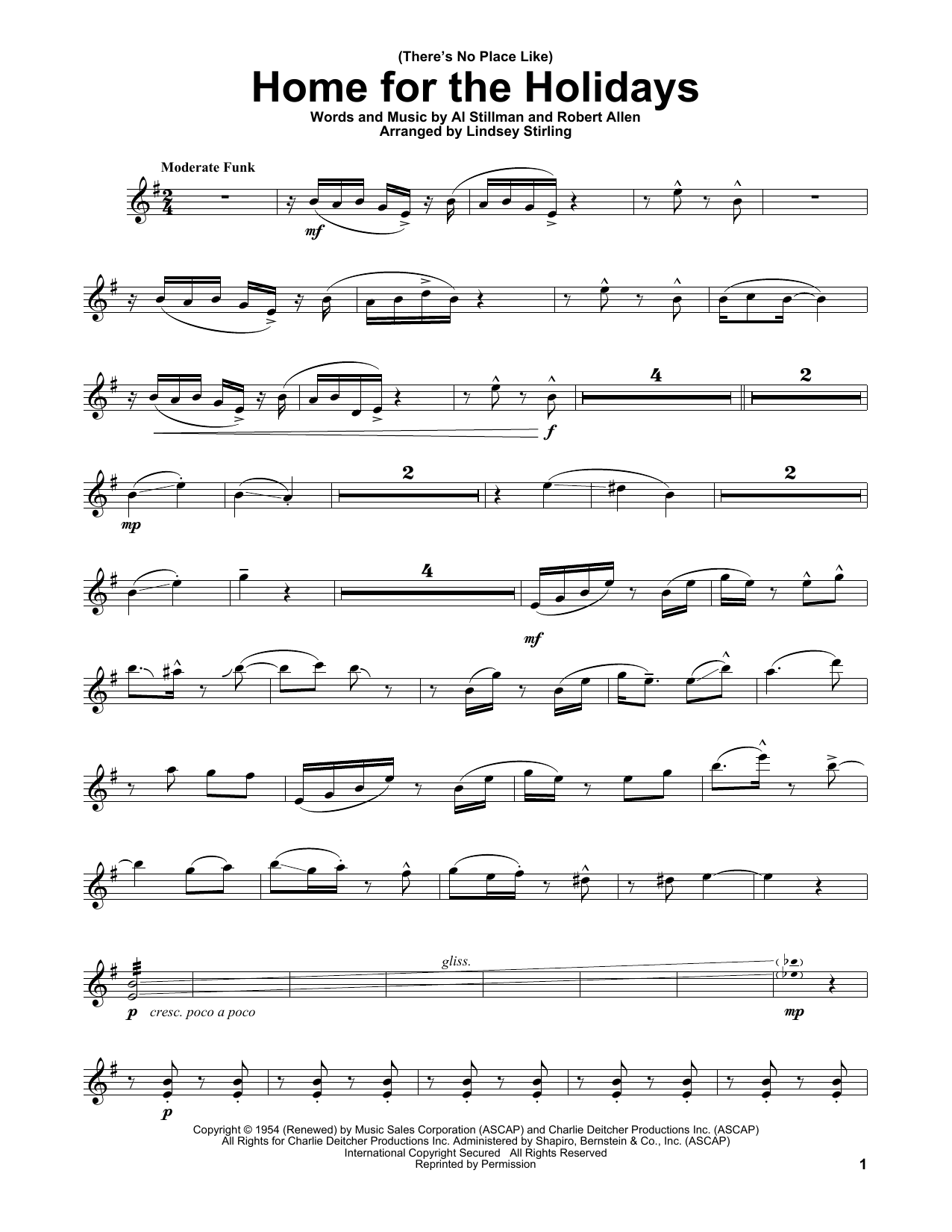 Lindsey Stirling (There's No Place Like) Home For The Holidays sheet music notes and chords arranged for Violin Solo