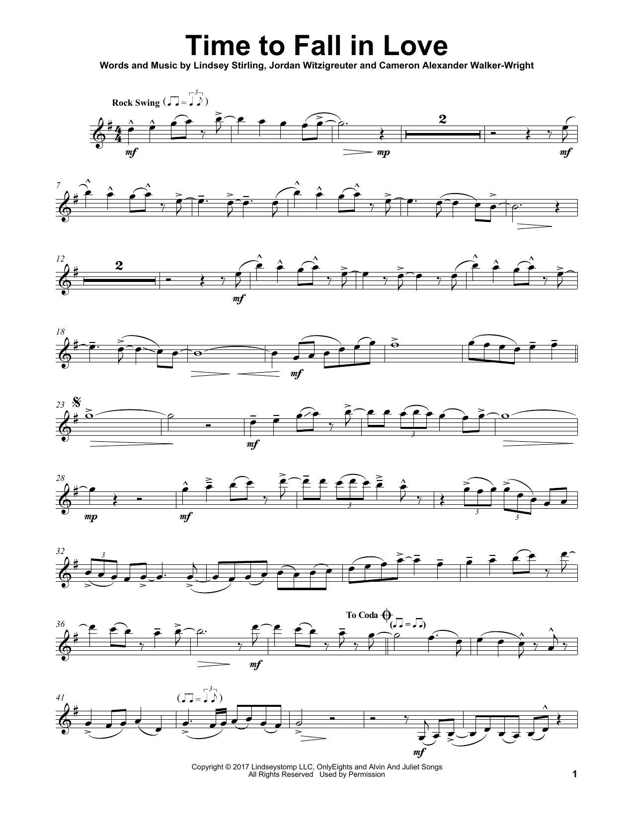 Lindsey Stirling Time To Fall In Love sheet music notes and chords arranged for Violin Solo