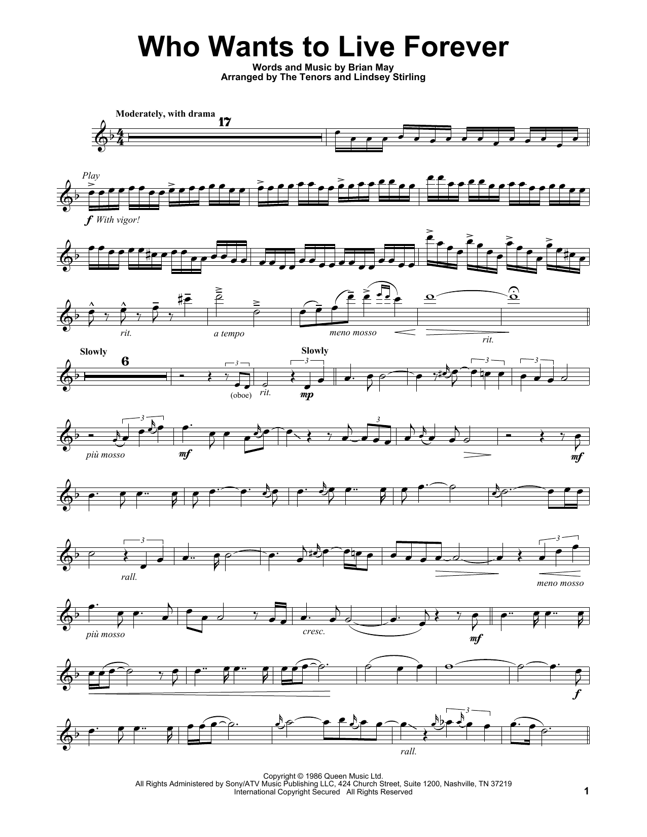Lindsey Stirling Who Wants To Live Forever sheet music notes and chords arranged for Violin Solo
