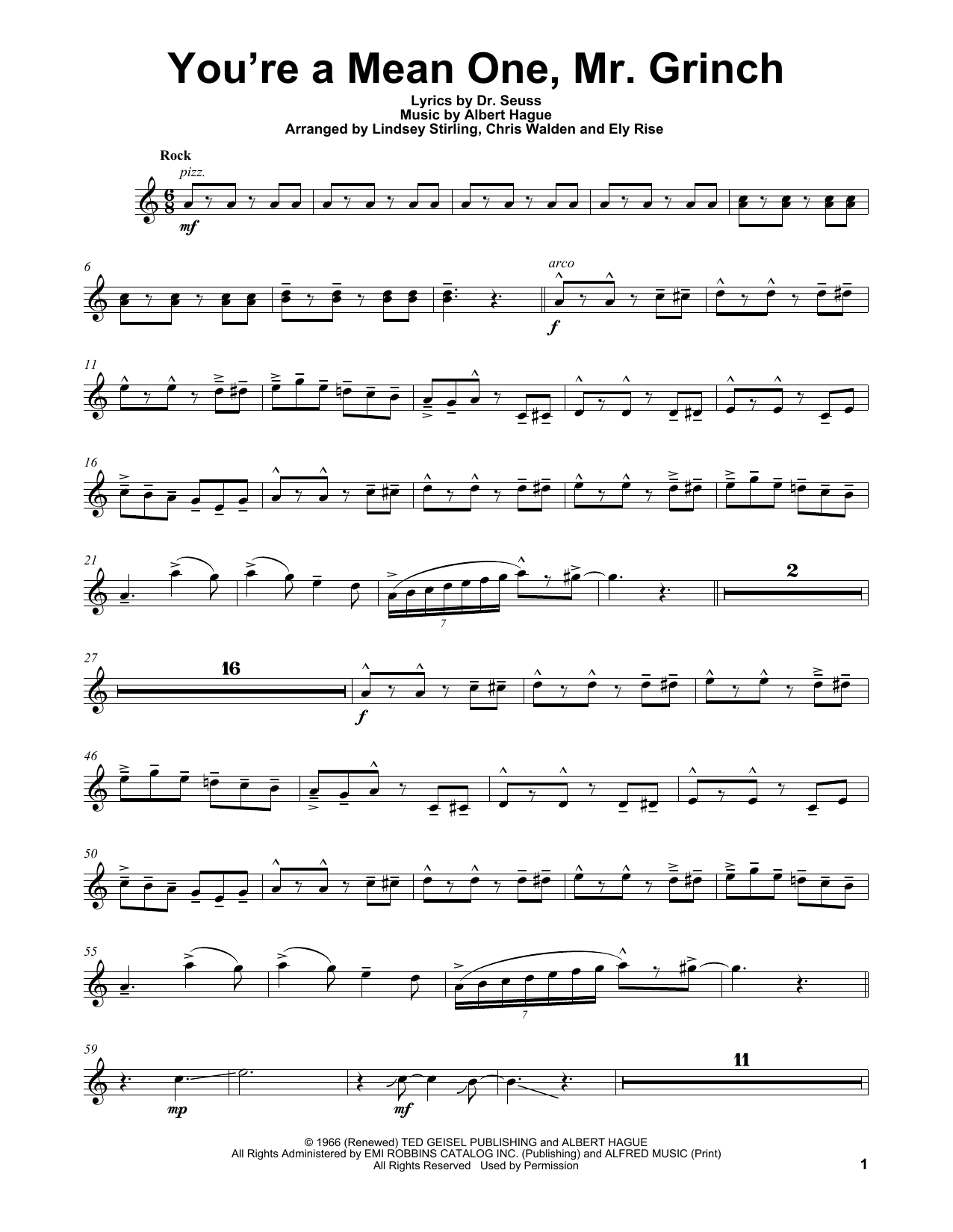 Lindsey Stirling You're A Mean One, Mr. Grinch sheet music notes and chords arranged for Violin Solo