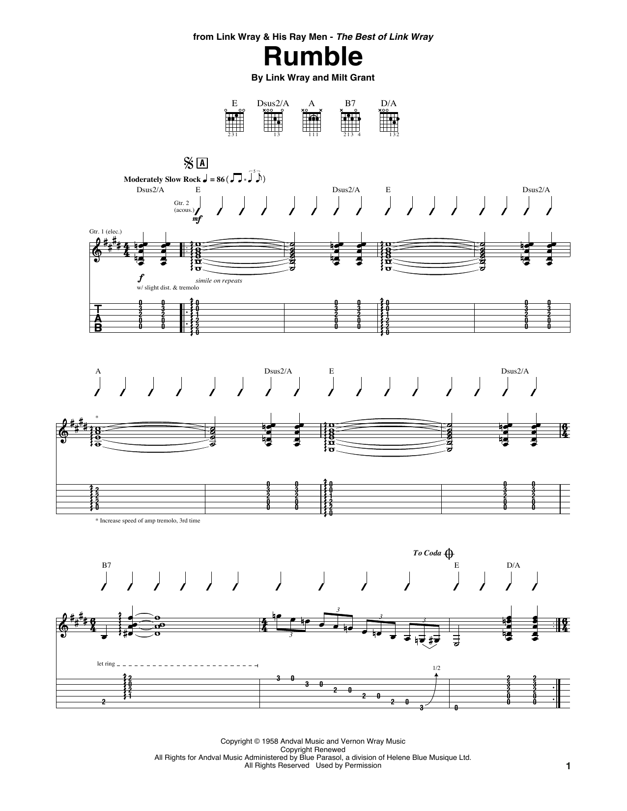 Link Wray Rumble sheet music notes and chords arranged for Guitar Tab