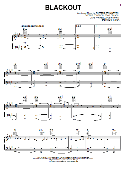 Linkin Park Blackout sheet music notes and chords arranged for Piano, Vocal & Guitar Chords (Right-Hand Melody)