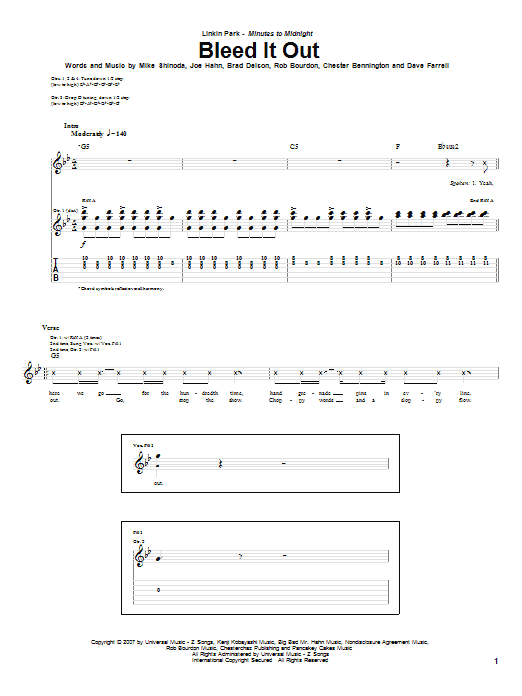 Linkin Park Bleed It Out sheet music notes and chords arranged for Guitar Chords/Lyrics