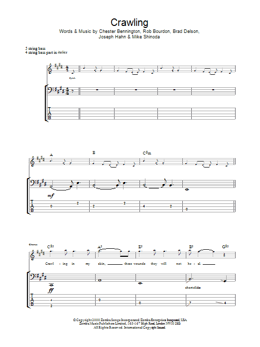 Linkin Park Crawling sheet music notes and chords arranged for Guitar Tab