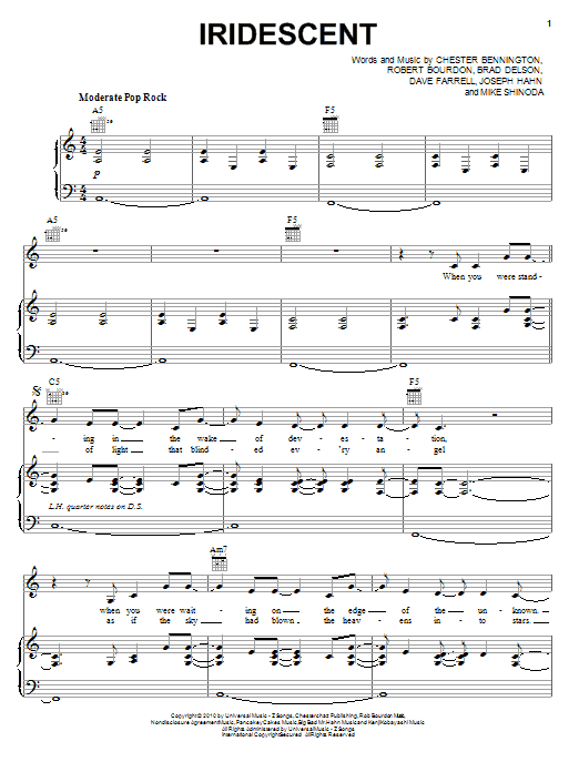 Linkin Park Iridescent sheet music notes and chords arranged for Piano, Vocal & Guitar Chords (Right-Hand Melody)