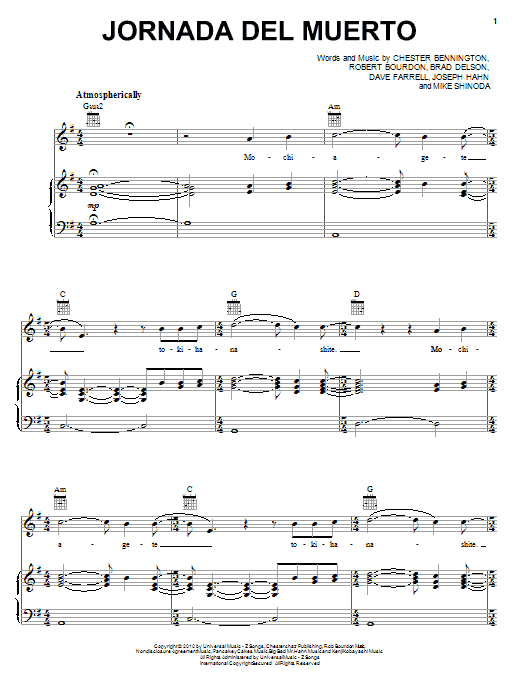 Linkin Park Jornada Del Muerto sheet music notes and chords arranged for Piano, Vocal & Guitar Chords (Right-Hand Melody)
