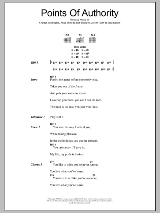 Linkin Park Points Of Authority sheet music notes and chords arranged for Guitar Tab