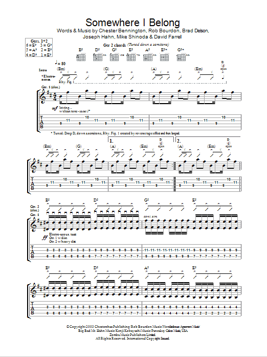Linkin Park Somewhere I Belong sheet music notes and chords arranged for Guitar Tab