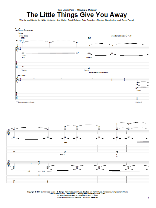Linkin Park The Little Things Give You Away sheet music notes and chords arranged for Guitar Tab