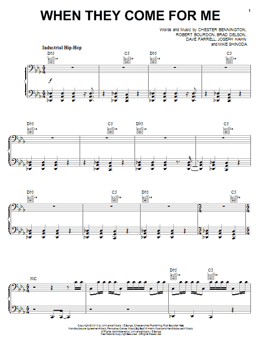 Linkin Park When They Come For Me sheet music notes and chords arranged for Piano, Vocal & Guitar Chords (Right-Hand Melody)