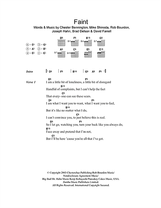 Linkin Park Faint sheet music notes and chords arranged for Guitar Chords/Lyrics