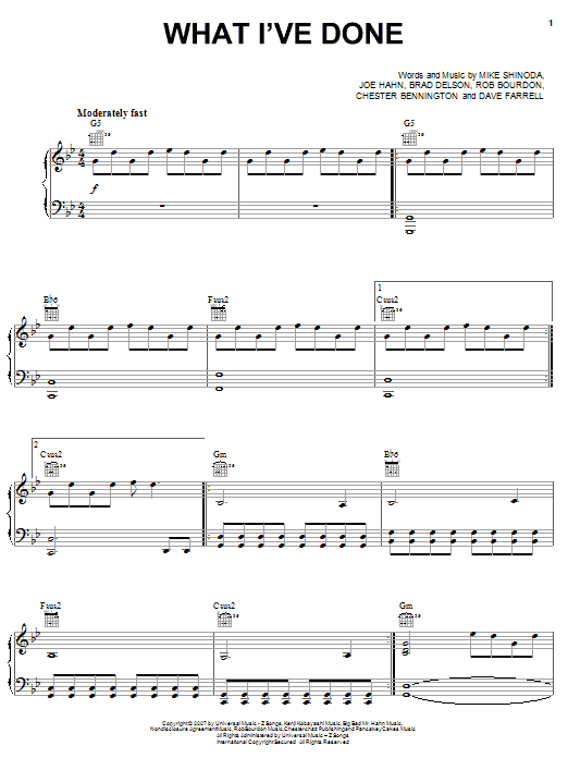 Linkin Park What I've Done sheet music notes and chords arranged for Guitar Lead Sheet