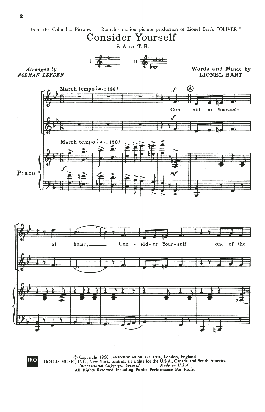 Lionel Bart Consider Yourself (from Oliver!) (arr. Norman Leyden) sheet music notes and chords arranged for 2-Part Choir