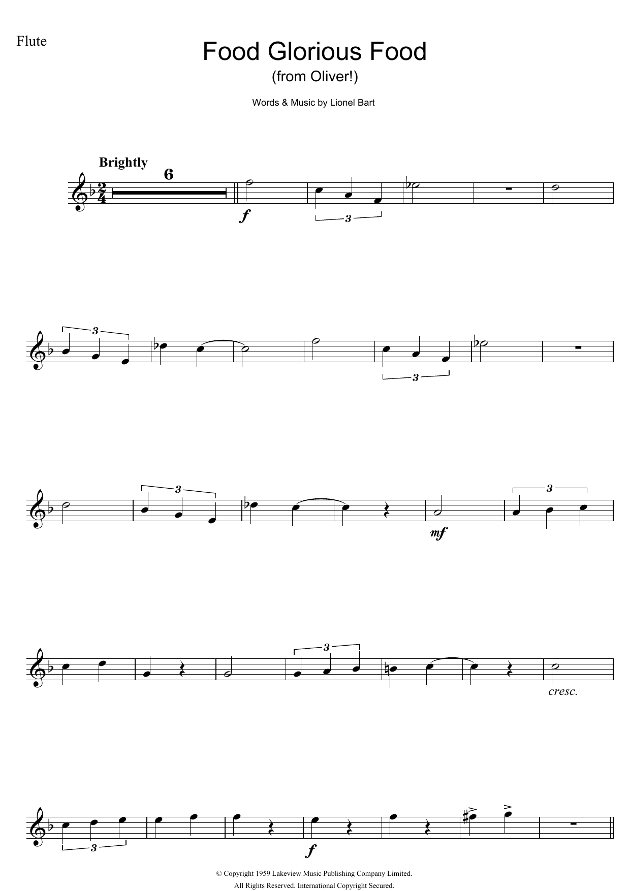 Lionel Bart Food, Glorious Food (from Oliver!) sheet music notes and chords arranged for Clarinet Solo