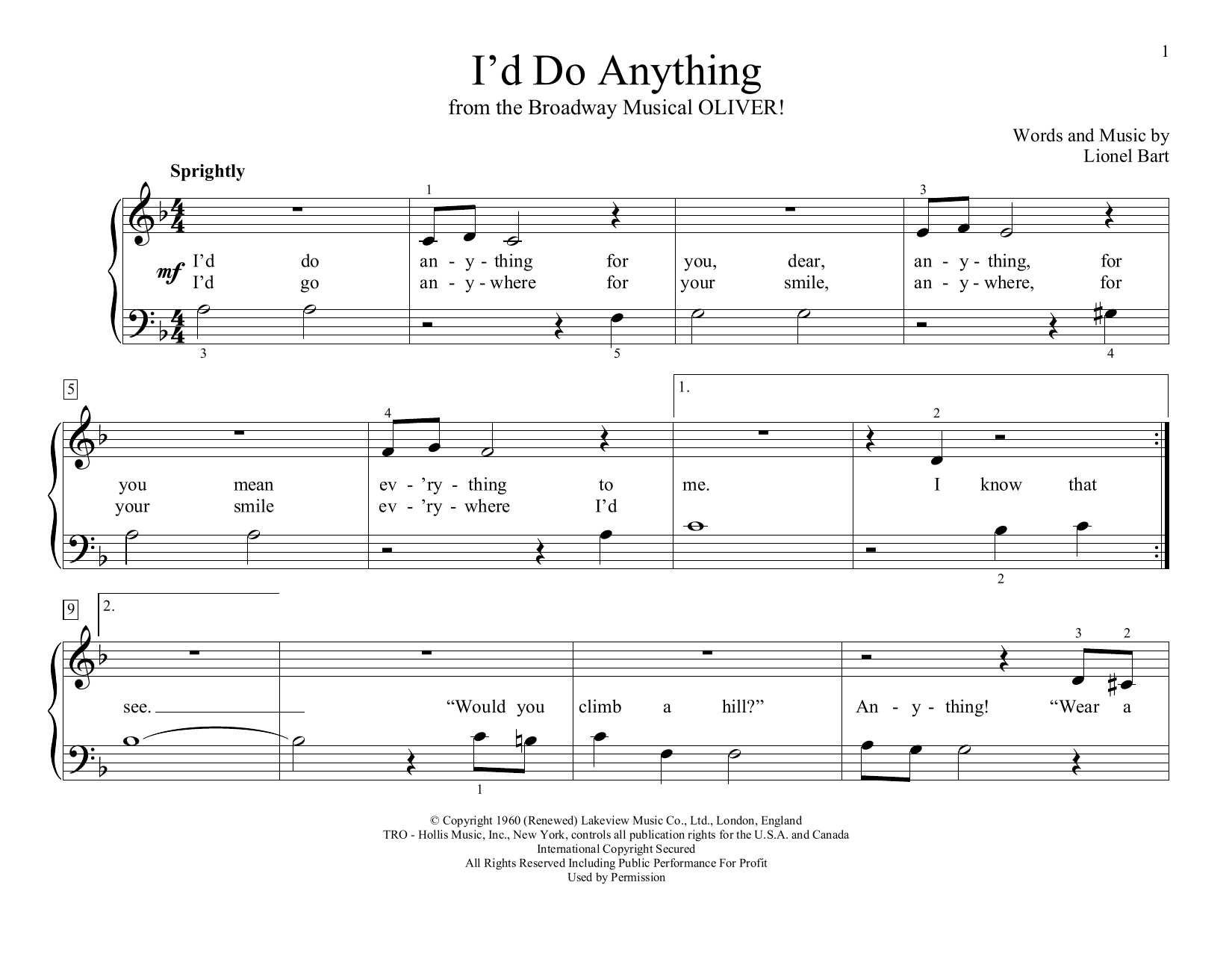 Lionel Bart I'd Do Anything (from Oliver!) (arr. Christopher Hussey) sheet music notes and chords arranged for Educational Piano