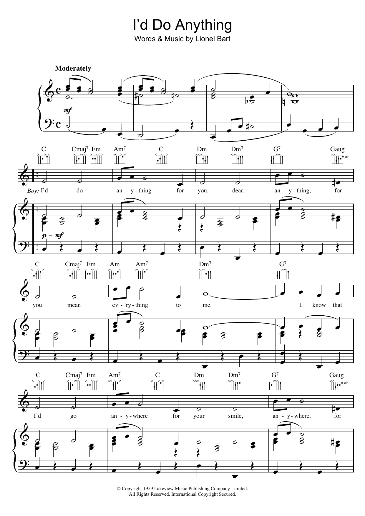 Lionel Bart I'd Do Anything (from Oliver!) sheet music notes and chords arranged for Flute Solo