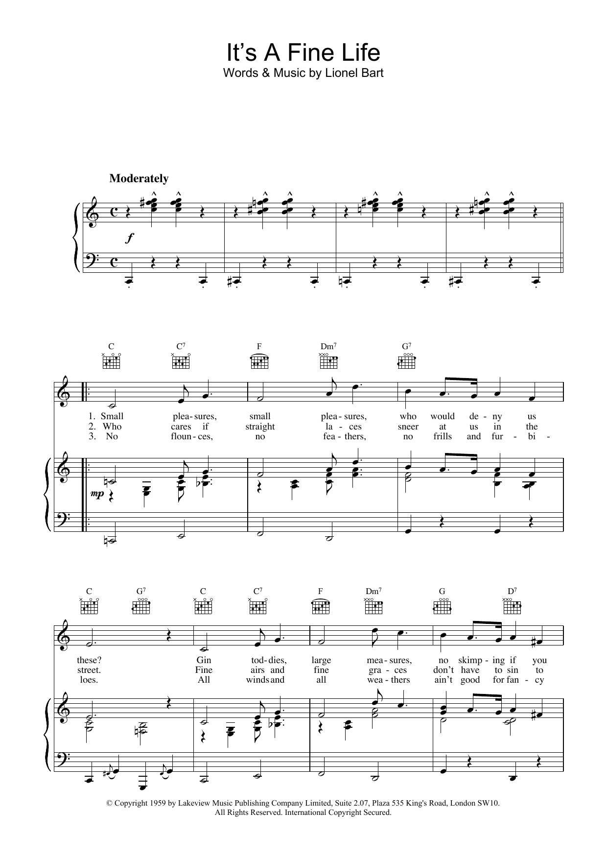 Lionel Bart It's A Fine Life (from Oliver!) sheet music notes and chords arranged for Piano, Vocal & Guitar Chords