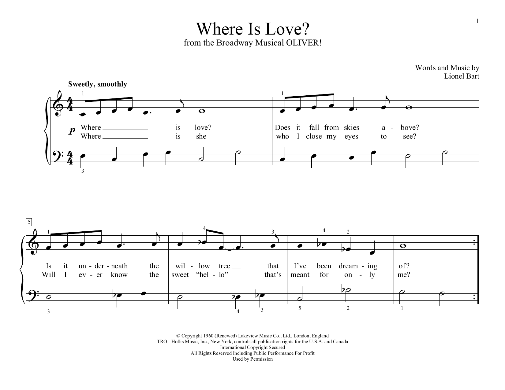 Lionel Bart Where Is Love? (from Oliver!) (arr. Christopher Hussey) sheet music notes and chords arranged for Educational Piano