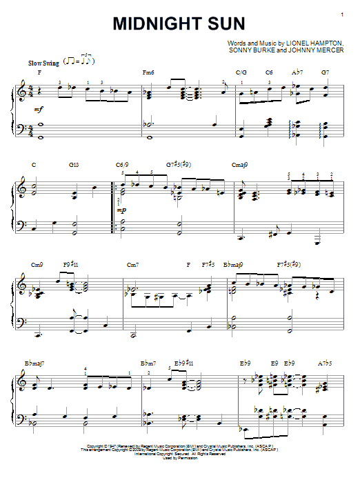Lionel Hampton Midnight Sun [Jazz version] (arr. Brent Edstrom) sheet music notes and chords arranged for Piano Solo