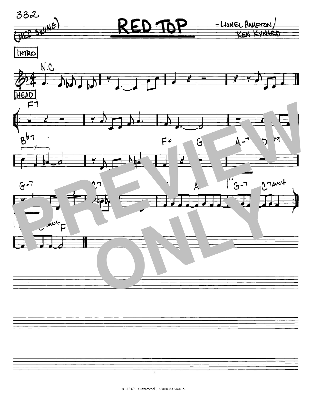 Lionel Hampton Red Top sheet music notes and chords arranged for Real Book – Melody & Chords – C Instruments