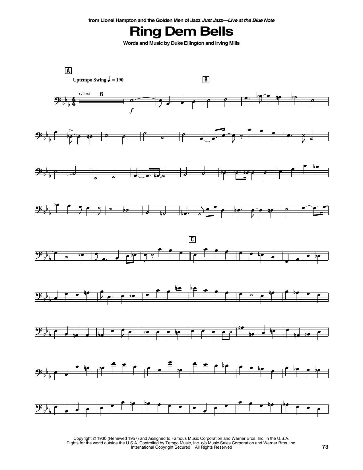 Lionel Hampton Ring Dem Bells sheet music notes and chords arranged for String Bass Transcription