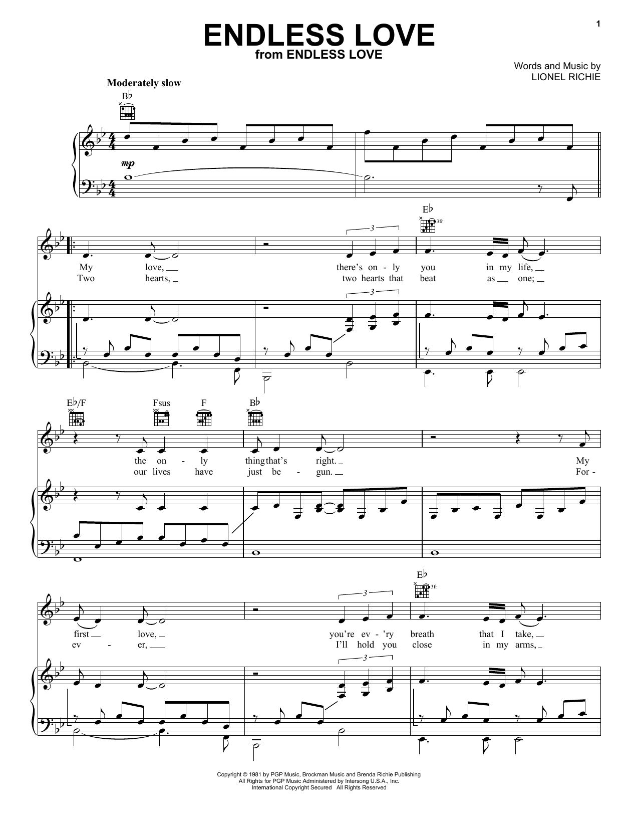 Lionel Richie & Diana Ross Endless Love sheet music notes and chords arranged for Guitar Chords/Lyrics