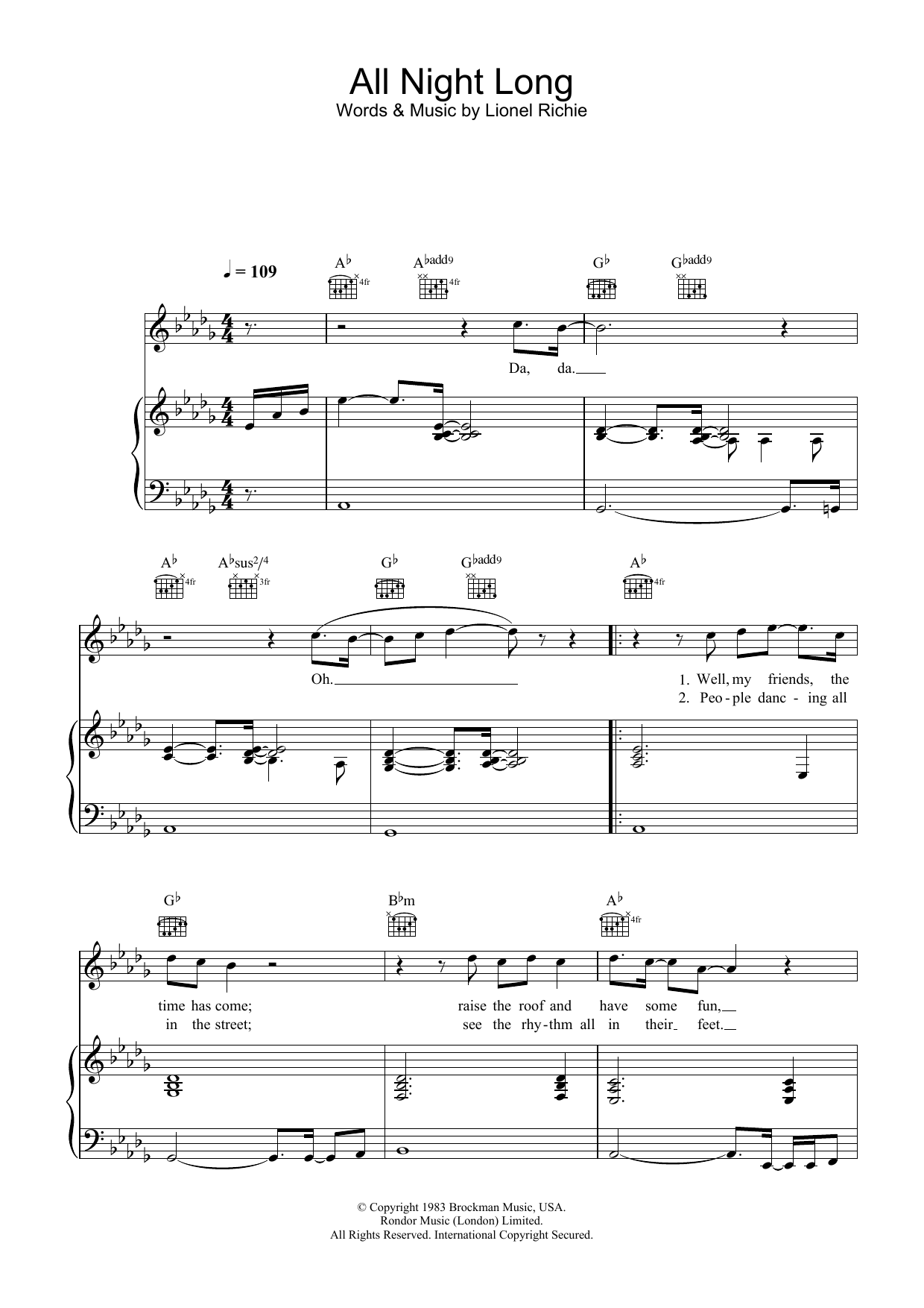 Lionel Richie All Night Long (All Night) sheet music notes and chords arranged for Flute Solo