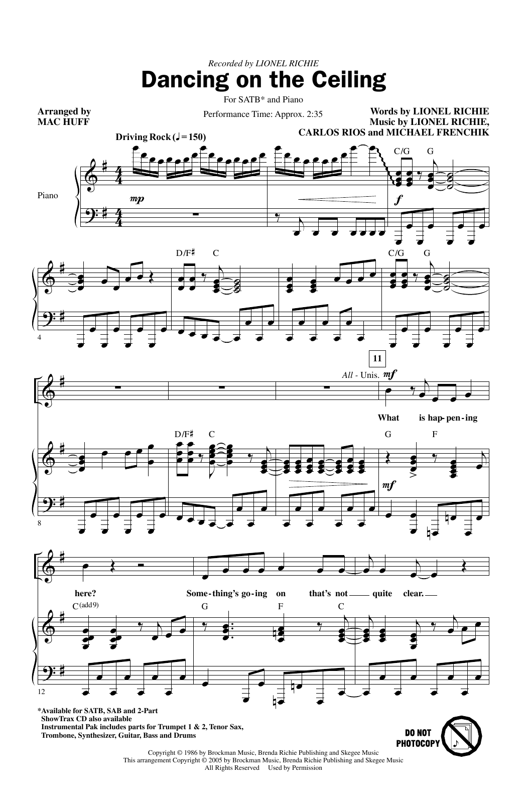 Lionel Richie Dancing On The Ceiling (arr. Mac Huff) sheet music notes and chords arranged for 2-Part Choir